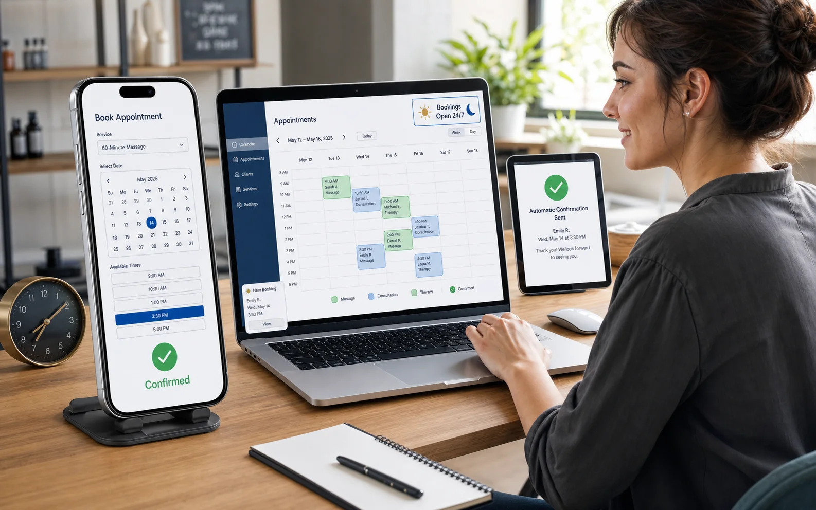 Online appointment booking interface used by a small business