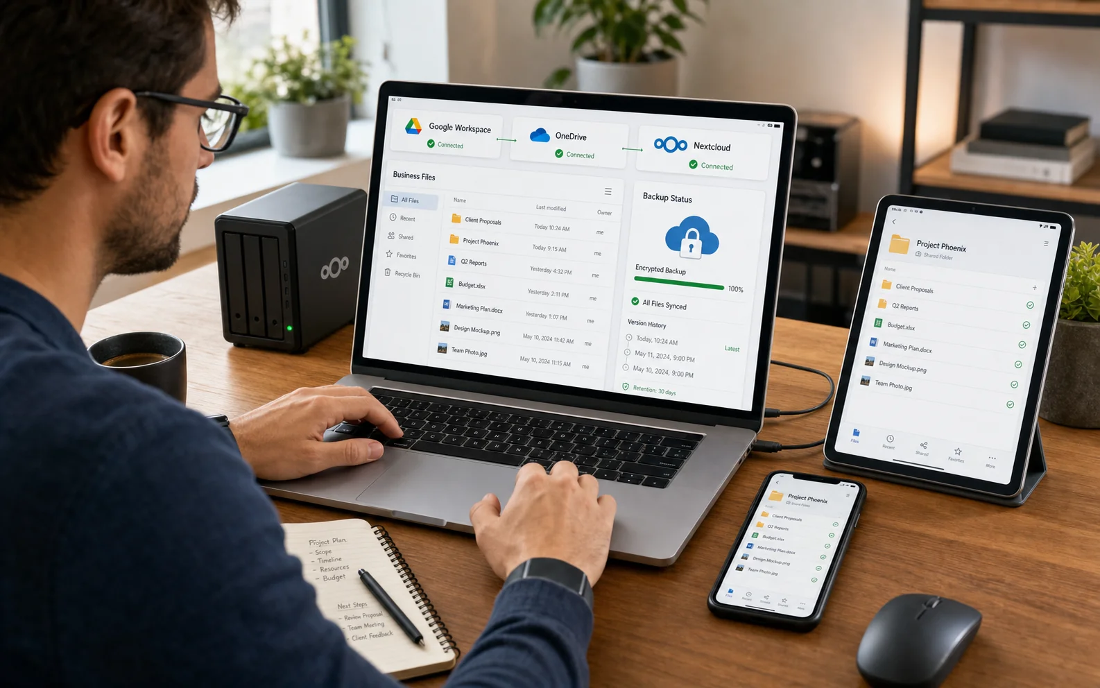 Small business cloud storage and NAS backup environment