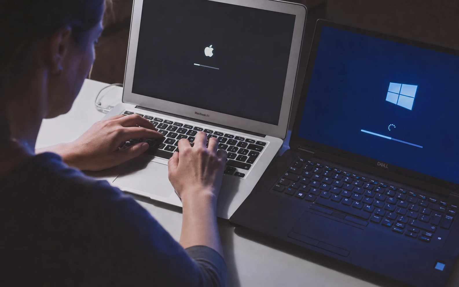 Clean Windows and macOS installation being prepared on a computer