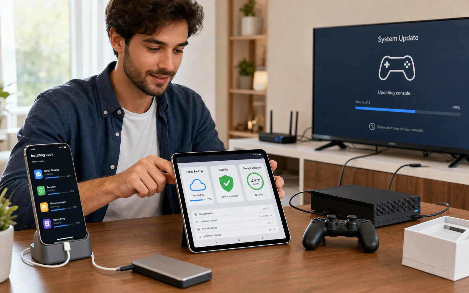 Smartphone tablet and gaming console software being configured